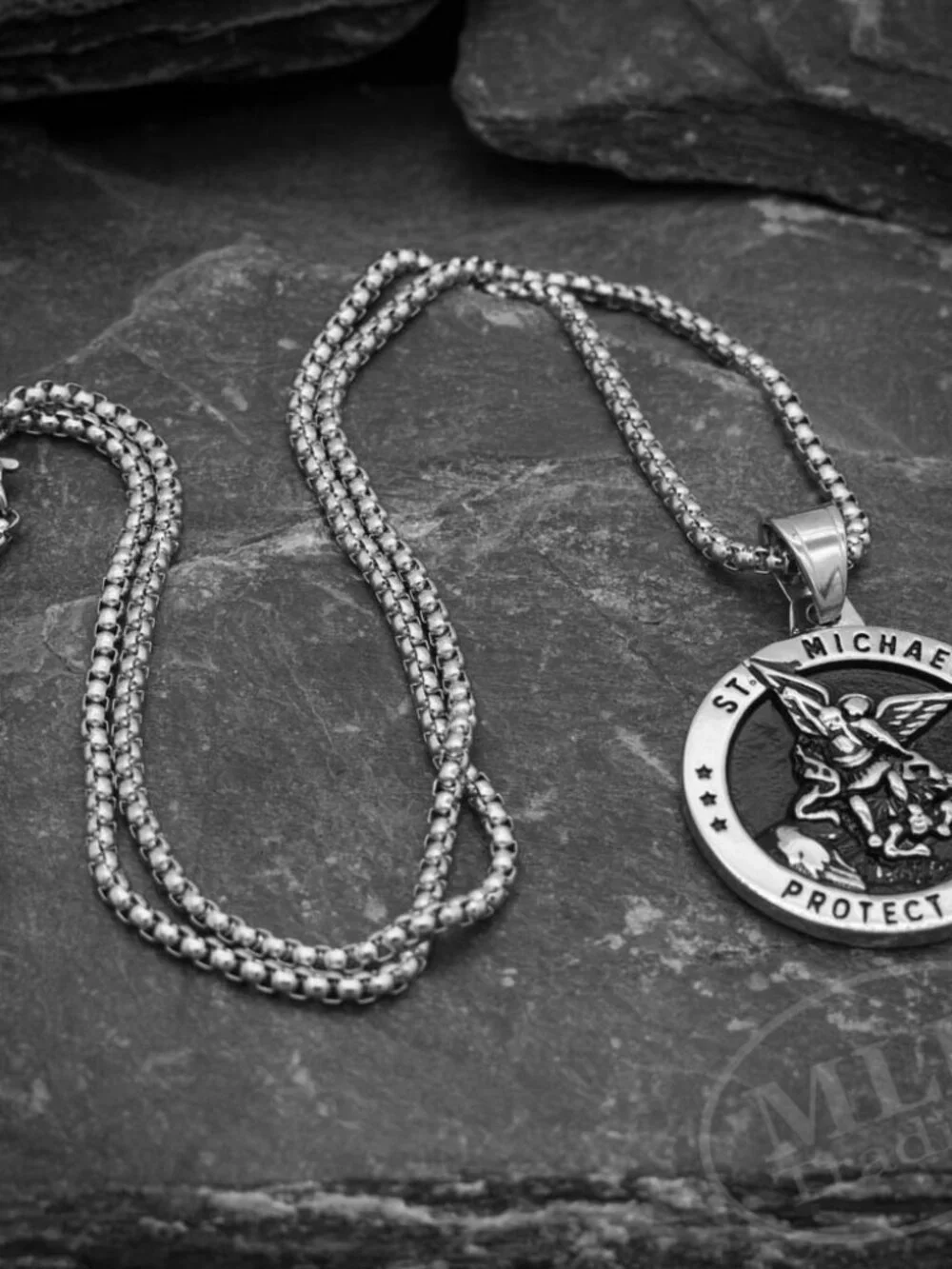 Saint Michael Archangel Stainless Steel Medal Pendant Necklace - 24
